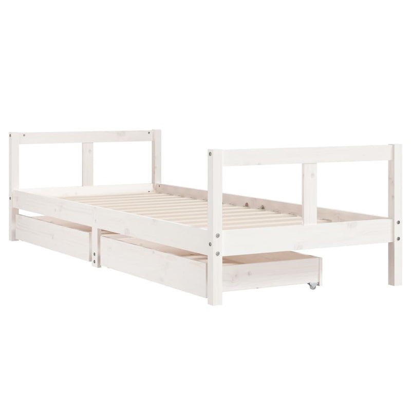 vidaXL fehér tömör fenyőfa gyerekágykeret fiókokkal 80 x 200 cm