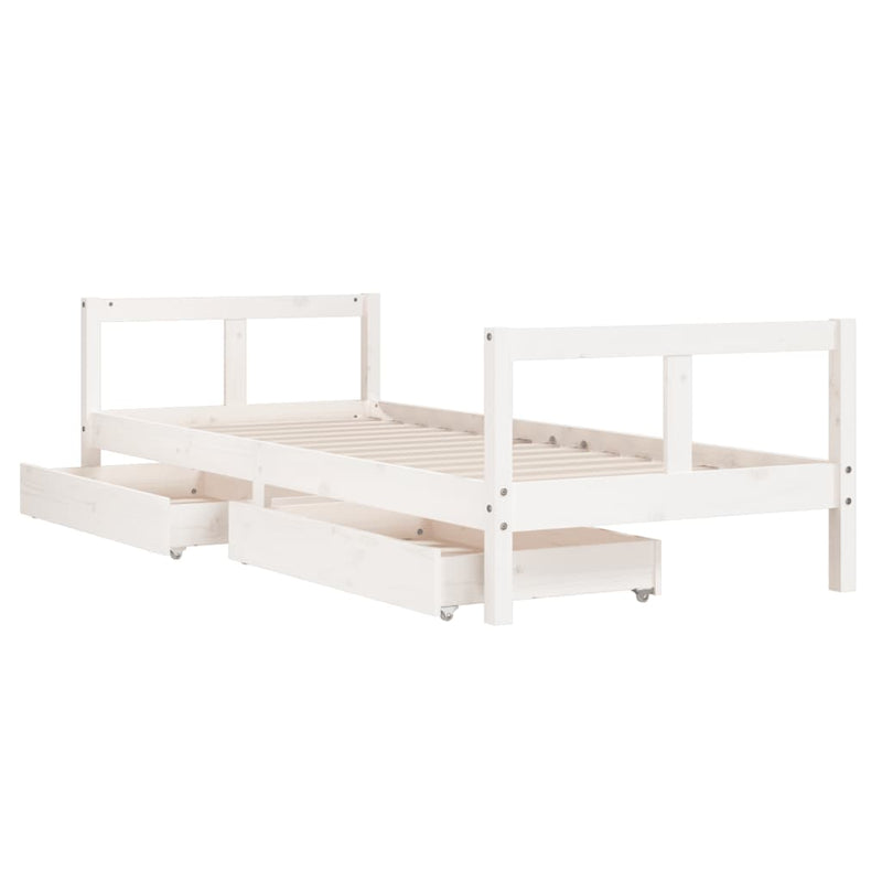 vidaXL fehér tömör fenyőfa gyerekágykeret fiókokkal 80 x 200 cm
