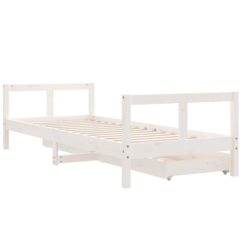 vidaXL fehér tömör fenyőfa gyerekágykeret fiókokkal 80 x 200 cm