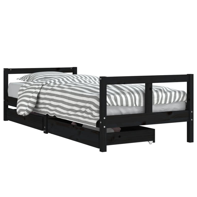 vidaXL fekete tömör fenyőfa gyerekágykeret fiókokkal 80 x 200 cm