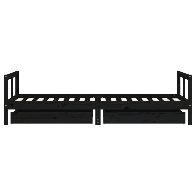 vidaXL fekete tömör fenyőfa gyerekágykeret fiókokkal 80 x 200 cm