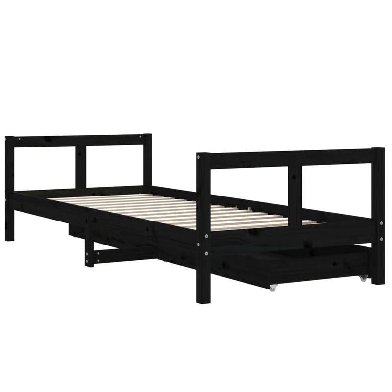 vidaXL fekete tömör fenyőfa gyerekágykeret fiókokkal 80 x 200 cm