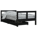 vidaXL fekete tömör fenyőfa fiókos gyerekágykeret 80 x 160 cm