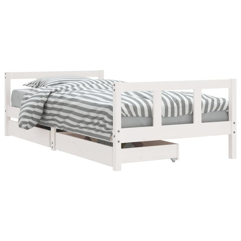 vidaXL fehér tömör fenyőfa gyerekágy keret fiókkal 90x190 cm