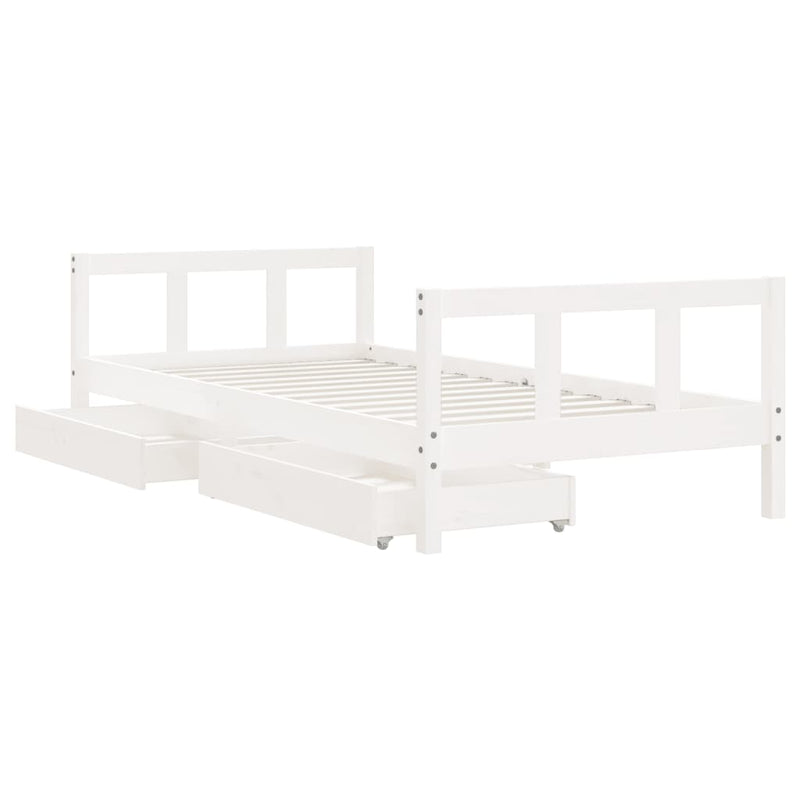 vidaXL fehér tömör fenyőfa gyerekágy keret fiókkal 90x190 cm