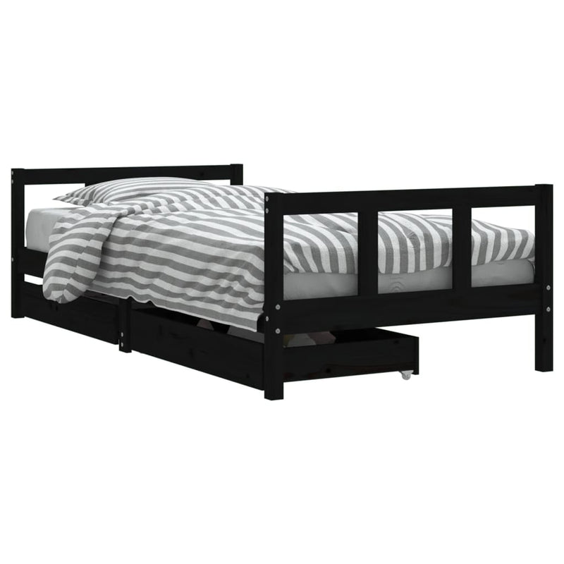 vidaXL fekete tömör fenyőfa gyerekágy keret fiókkal 90x190 cm