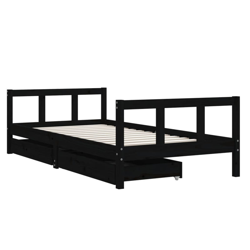 vidaXL fekete tömör fenyőfa gyerekágy keret fiókkal 90x190 cm