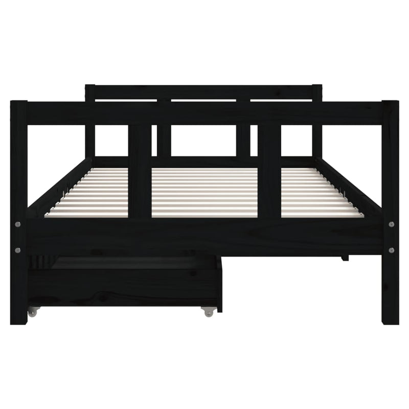 vidaXL fekete tömör fenyőfa gyerekágy keret fiókkal 90x190 cm