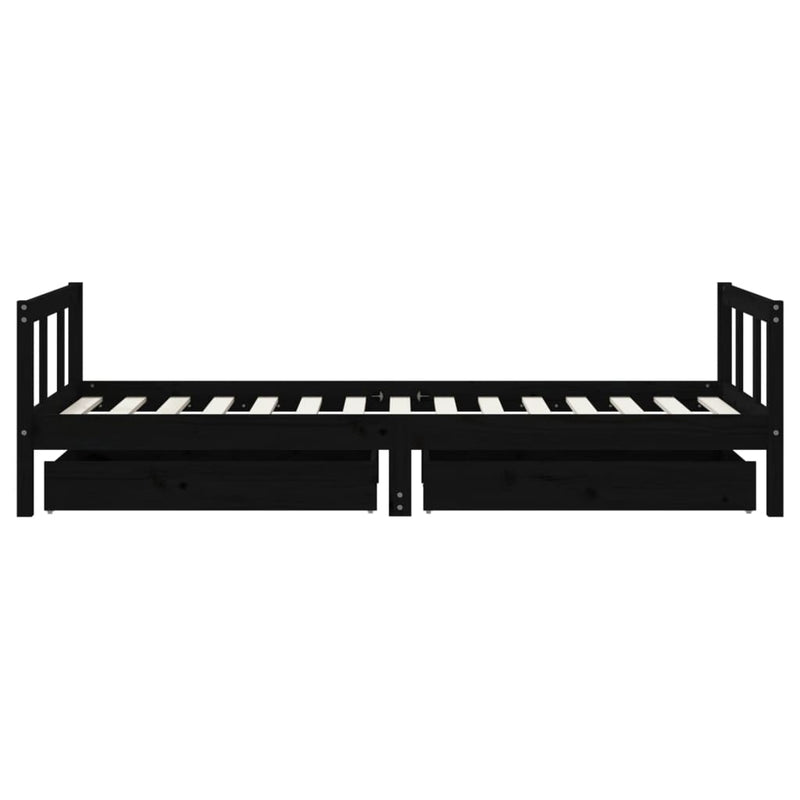 vidaXL fekete tömör fenyőfa gyerekágy keret fiókkal 90x190 cm
