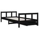 vidaXL fekete tömör fenyőfa gyerekágy keret fiókkal 90x190 cm
