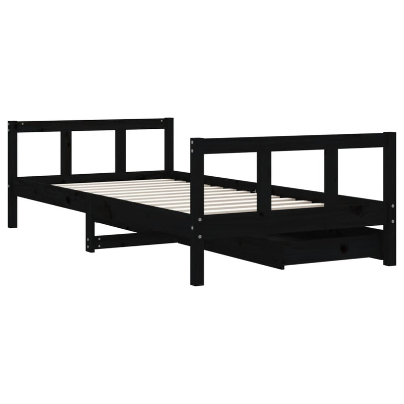 vidaXL fekete tömör fenyőfa gyerekágy keret fiókkal 90x190 cm