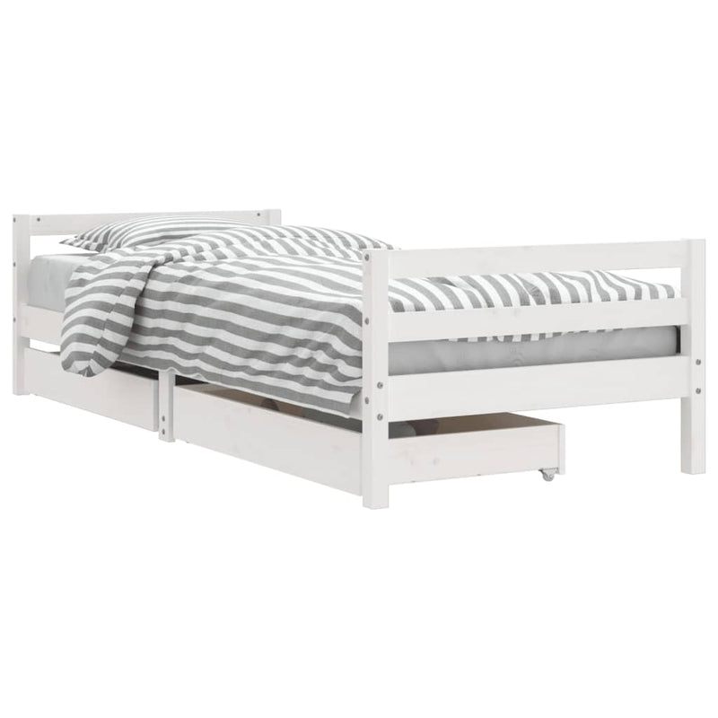 vidaXL fehér tömör fenyőfa gyerekágykeret fiókokkal 90 x 200 cm