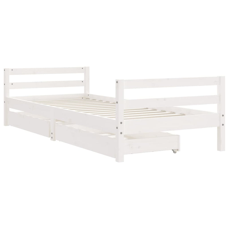 vidaXL fehér tömör fenyőfa gyerekágykeret fiókokkal 90 x 200 cm