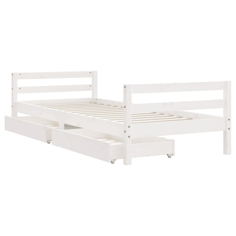 vidaXL fehér tömör fenyőfa gyerekágykeret fiókokkal 90 x 200 cm