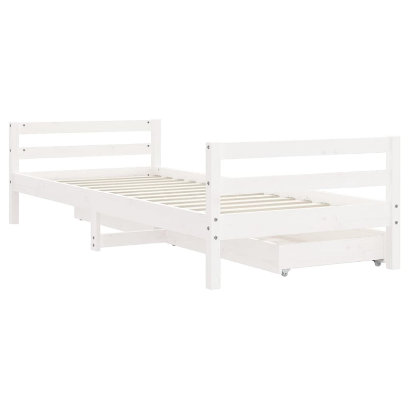 vidaXL fehér tömör fenyőfa gyerekágykeret fiókokkal 90 x 200 cm
