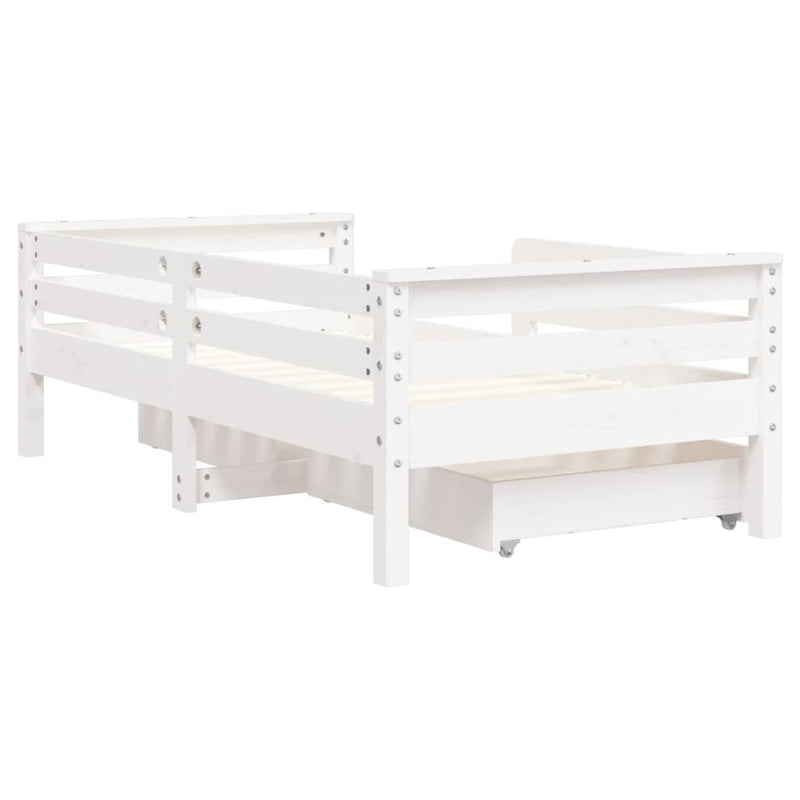 vidaXL fehér tömör fenyőfa gyerekágykeret fiókokkal 70 x 140 cm