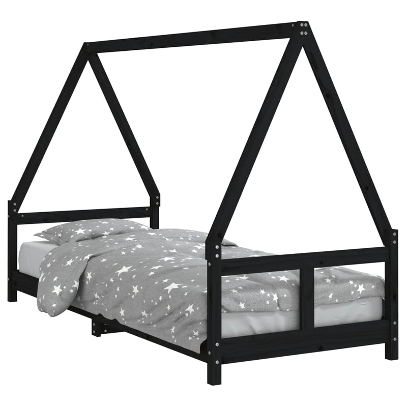vidaXL fekete tömör fenyőfa gyerekágykeret 80 x 200 cm
