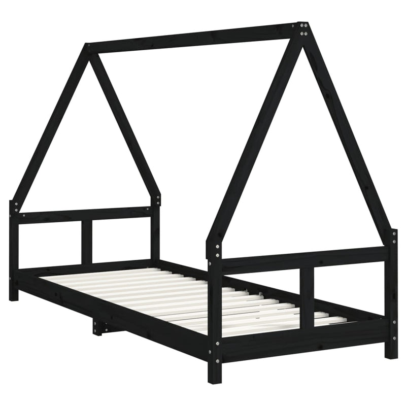 vidaXL fekete tömör fenyőfa gyerekágykeret 80 x 200 cm