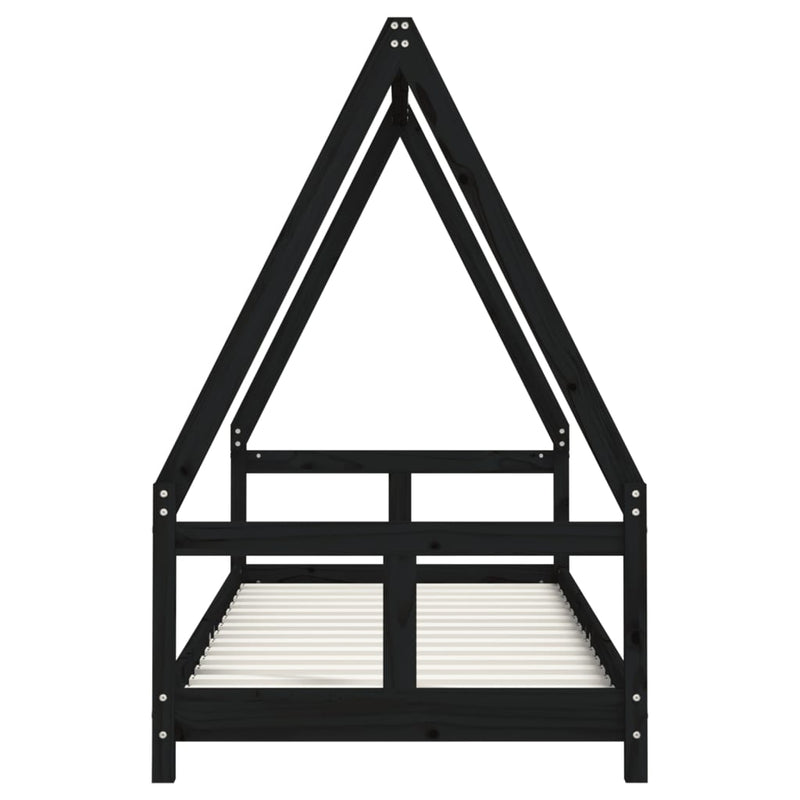 vidaXL fekete tömör fenyőfa gyerekágykeret 80 x 200 cm