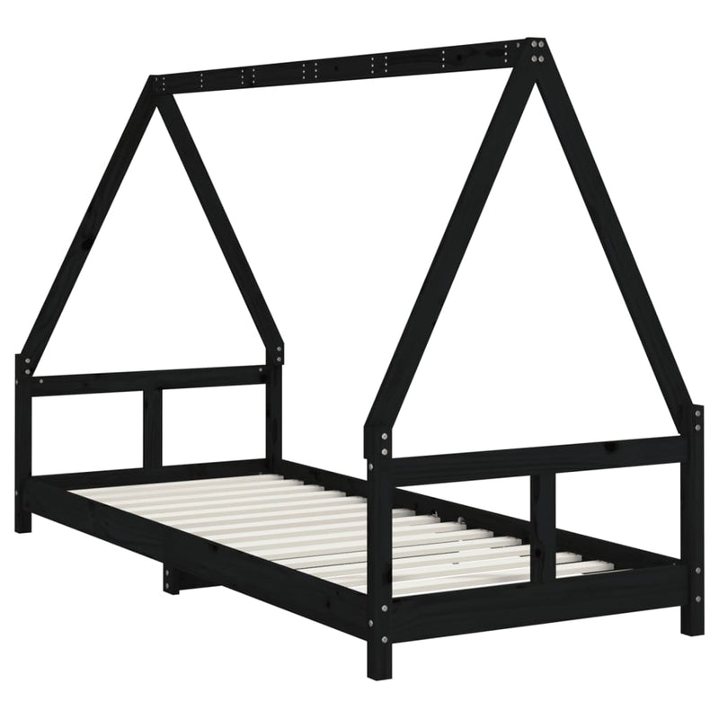 vidaXL fekete tömör fenyőfa gyerekágykeret 80 x 200 cm