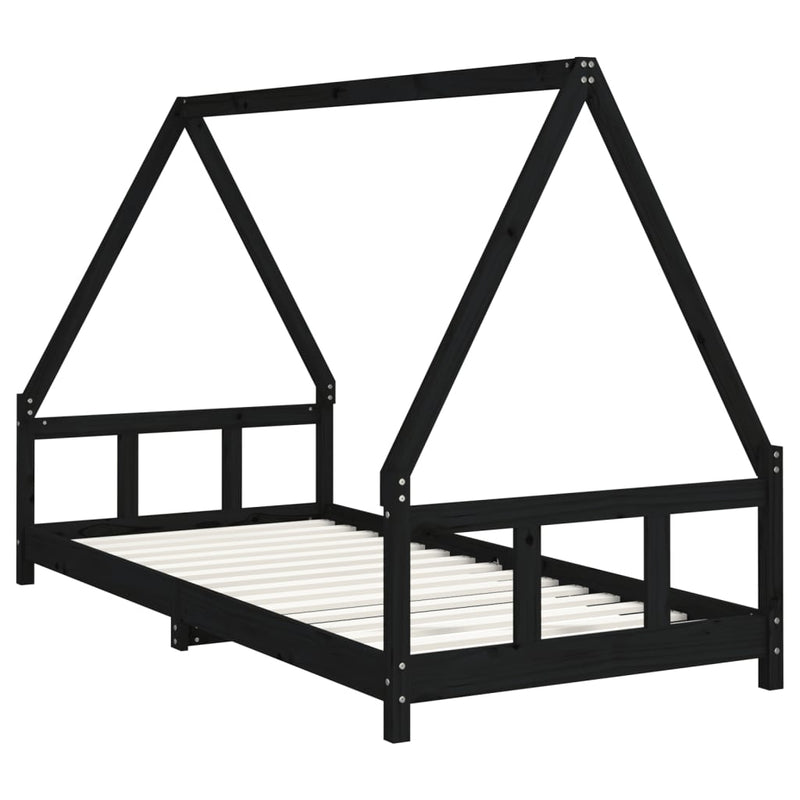 vidaXL fekete tömör fenyőfa gyerekágykeret 90 x 200 cm