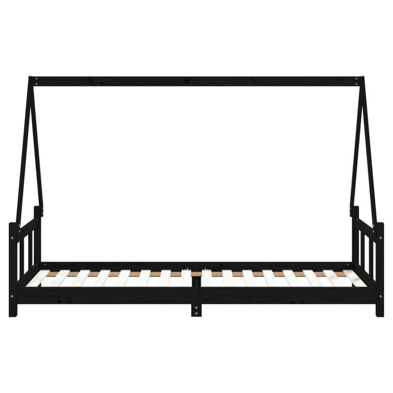 vidaXL fekete tömör fenyőfa gyerekágykeret 90 x 200 cm