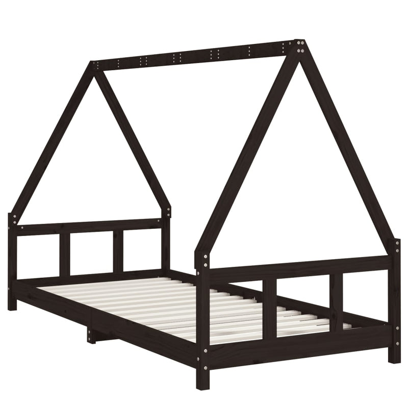 vidaXL fekete tömör fenyőfa gyerekágykeret 90 x 200 cm