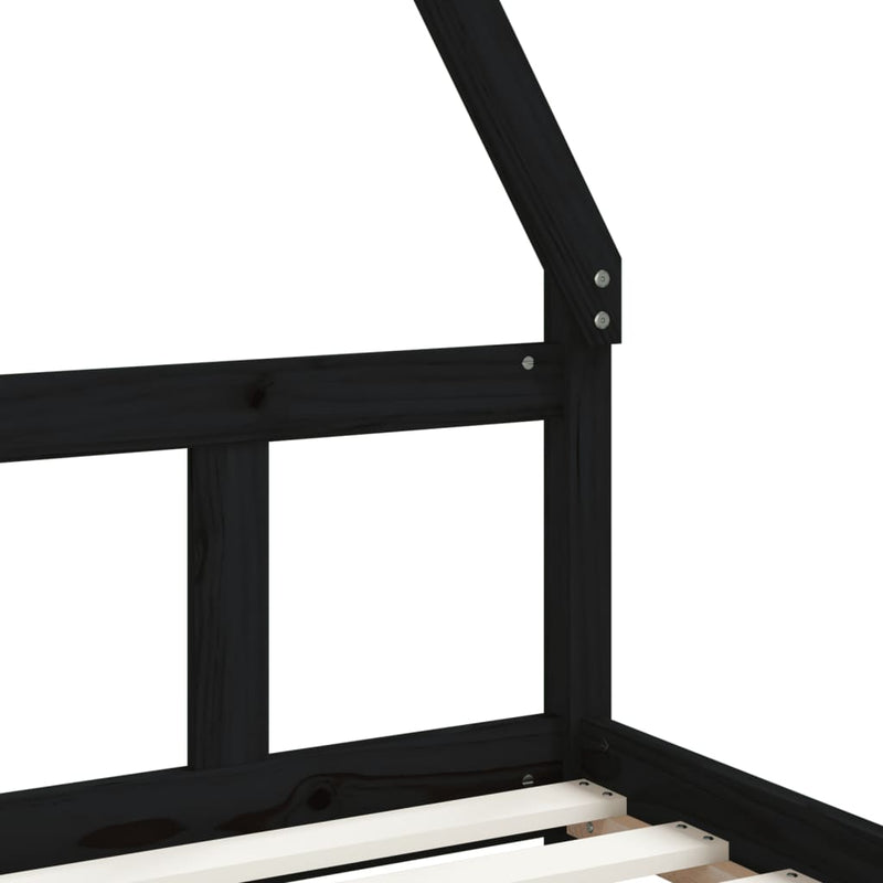 vidaXL fekete tömör fenyőfa gyerekágykeret 90 x 200 cm