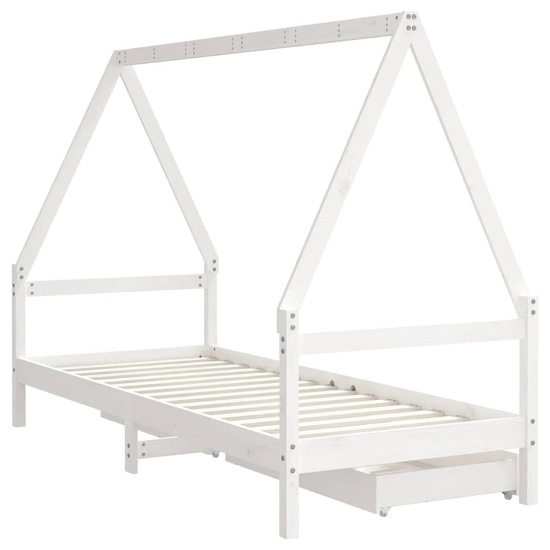 vidaXL fehér tömör fenyőfa gyerekágykeret fiókokkal 80 x 200 cm