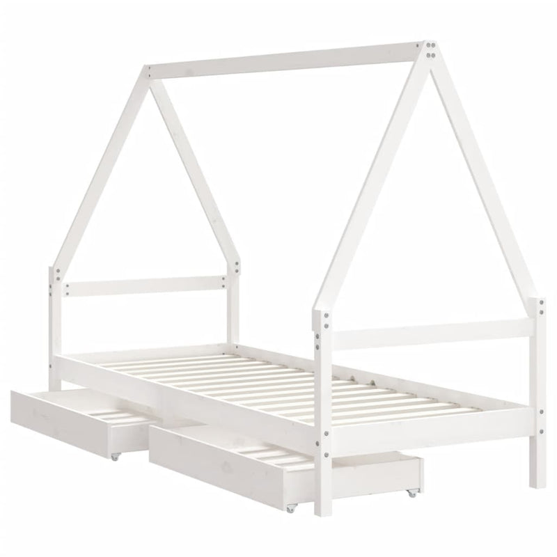 vidaXL fehér tömör fenyőfa gyerekágykeret fiókokkal 90 x 200 cm