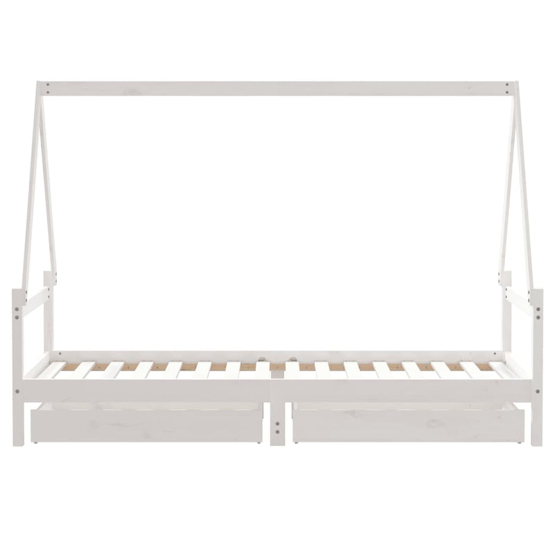 vidaXL fehér tömör fenyőfa gyerekágykeret fiókokkal 90 x 200 cm