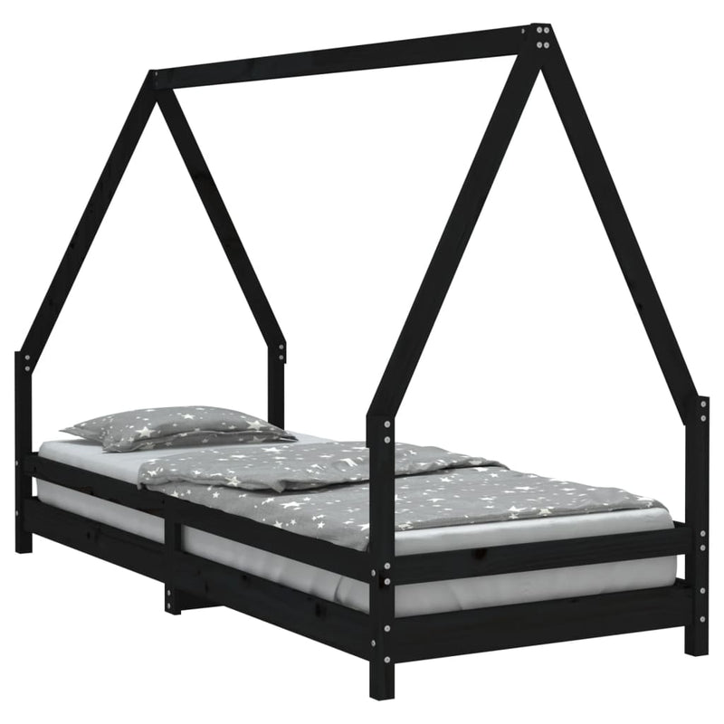 vidaXL fekete tömör fenyőfa gyerekágykeret 80 x 200 cm