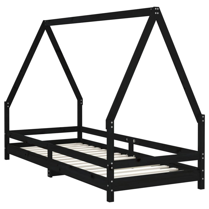 vidaXL fekete tömör fenyőfa gyerekágykeret 80 x 200 cm