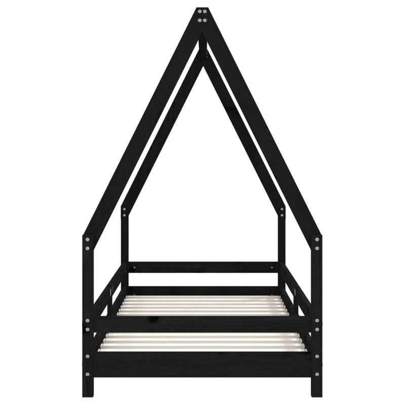 vidaXL fekete tömör fenyőfa gyerekágykeret 80 x 200 cm