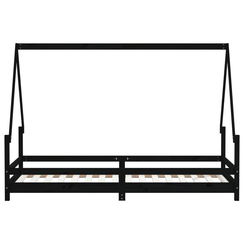 vidaXL fekete tömör fenyőfa gyerekágykeret 80 x 200 cm