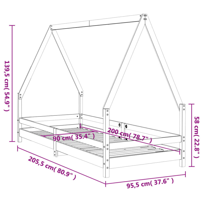 vidaXL fehér tömör fenyőfa gyerekágykeret 90 x 200 cm