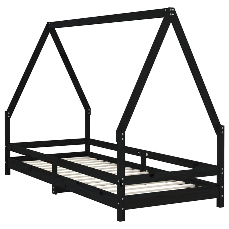 vidaXL fekete tömör fenyőfa gyerekágykeret 90 x 200 cm