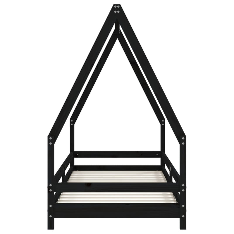 vidaXL fekete tömör fenyőfa gyerekágykeret 90 x 200 cm