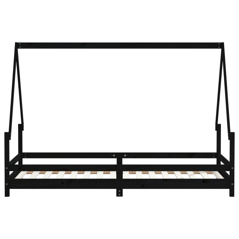 vidaXL fekete tömör fenyőfa gyerekágykeret 90 x 200 cm