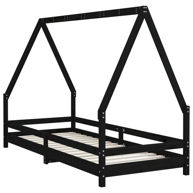 vidaXL fekete tömör fenyőfa gyerekágykeret 90 x 200 cm