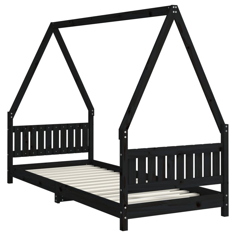 vidaXL fekete tömör fenyőfa gyerekágykeret 80 x 200 cm