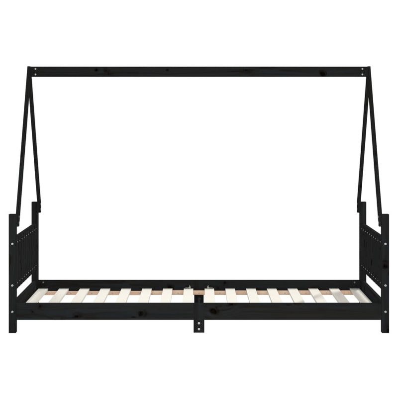 vidaXL fekete tömör fenyőfa gyerekágykeret 80 x 200 cm