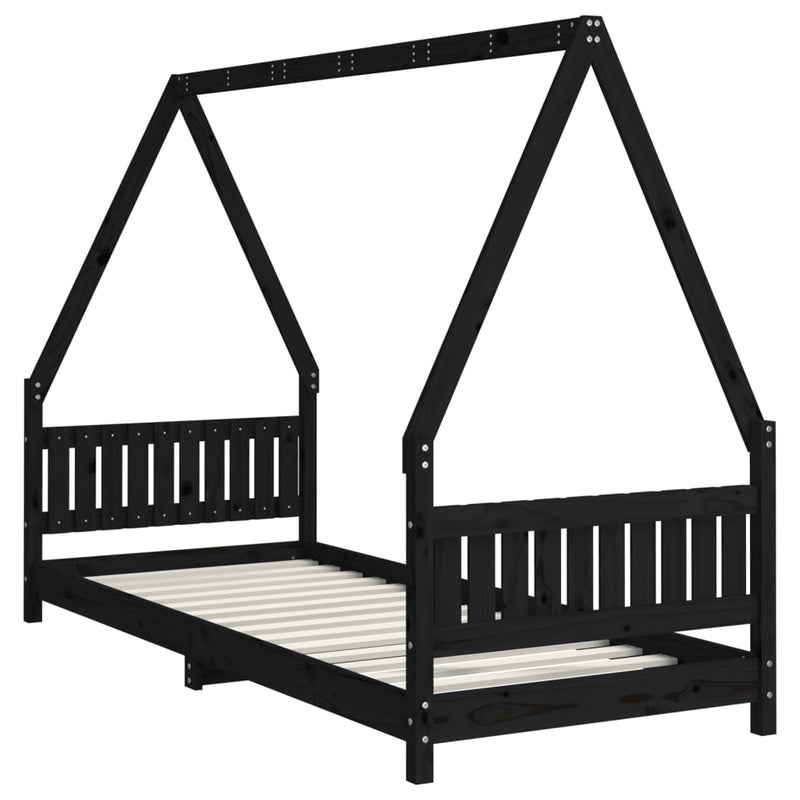 vidaXL fekete tömör fenyőfa gyerekágykeret 80 x 200 cm