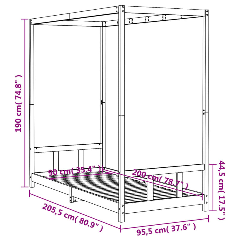 vidaXL fehér tömör fenyőfa gyerekágykeret 90 x 200 cm