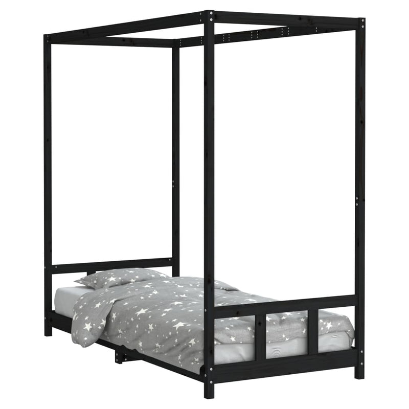 vidaXL fekete tömör fenyőfa gyerekágykeret 90 x 200 cm