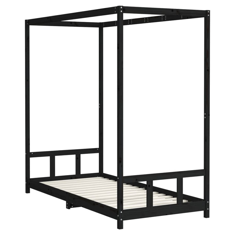 vidaXL fekete tömör fenyőfa gyerekágykeret 90 x 200 cm
