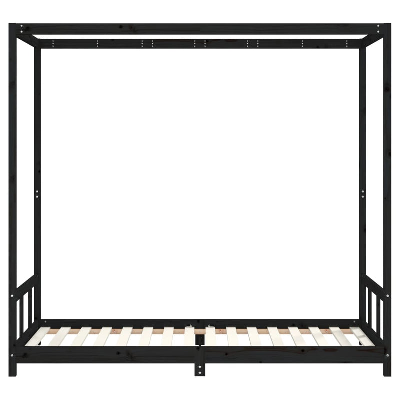 vidaXL fekete tömör fenyőfa gyerekágykeret 90 x 200 cm