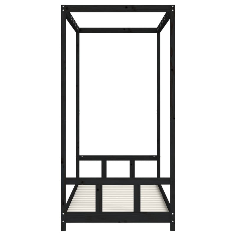 vidaXL fekete tömör fenyőfa gyerekágykeret 90 x 200 cm
