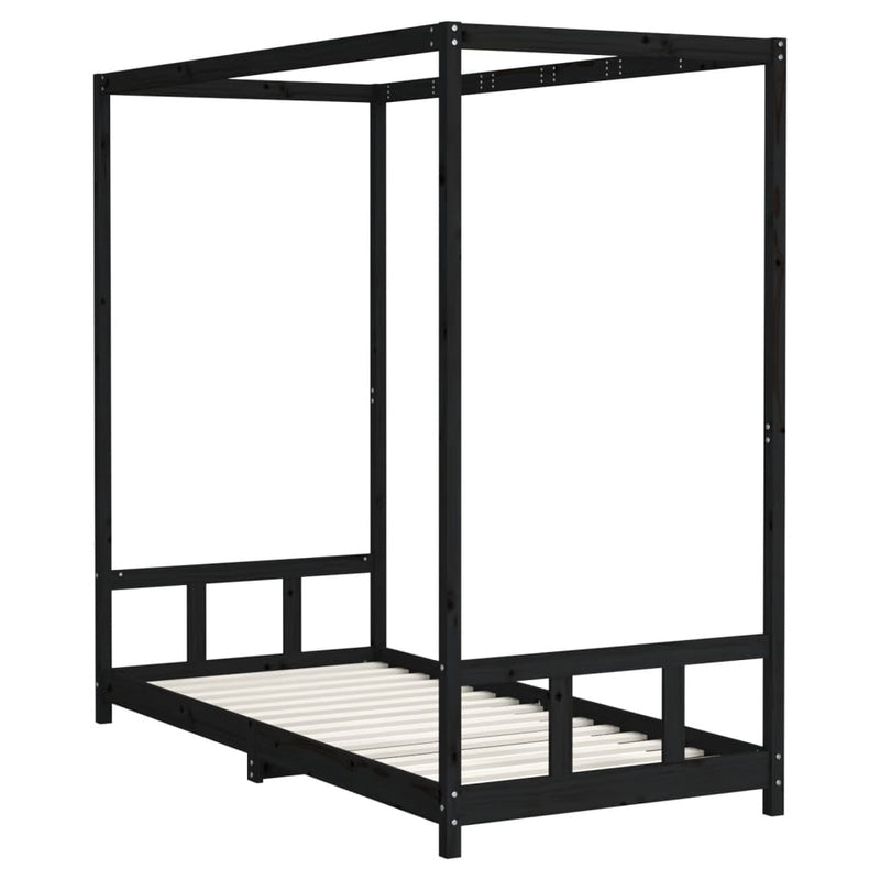 vidaXL fekete tömör fenyőfa gyerekágykeret 90 x 200 cm