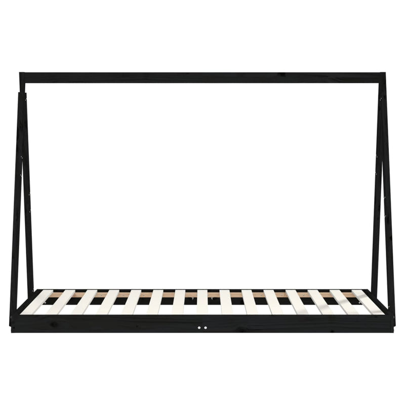 vidaXL fekete tömör fenyőfa gyerekágykeret 90 x 190 cm